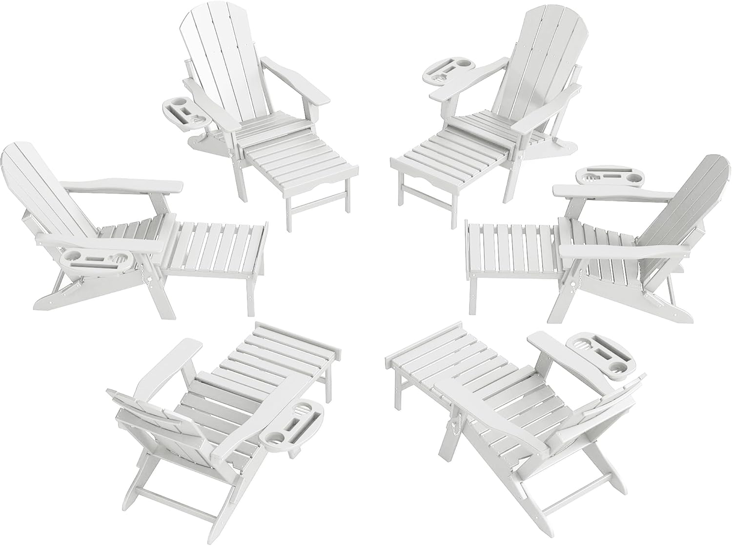 Adjustable Adirondack Chair with Retractable Ottoman Set of 2, HDPE Folding Adirondack Chair with Cup Holder, All Weather Fire Pit Chair for Outdoor.