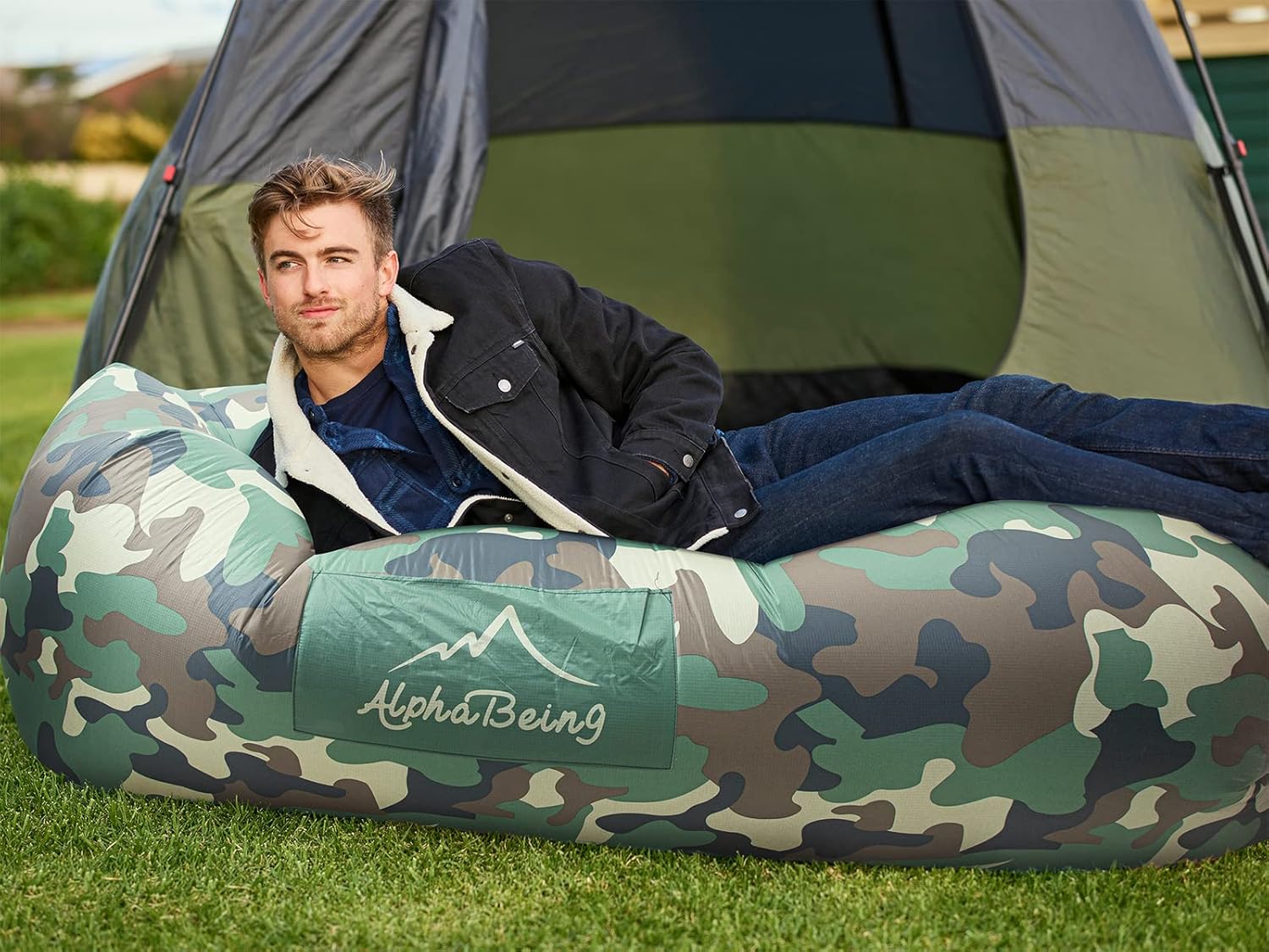 AlphaBeing Inflatable Lounger Air Sofa, Portable Inflatable Couch Mesh Hollow Air Hammock Anti Leakage Air Chair for Outdoor Camping Beach Traveling