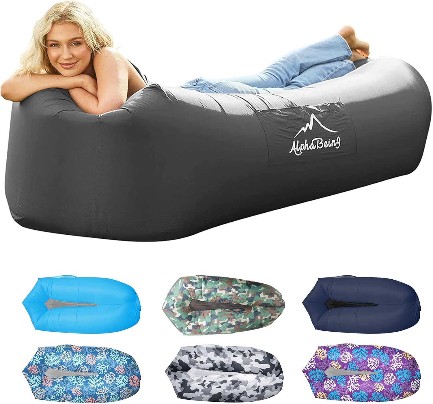 AlphaBeing Inflatable Lounger Air Sofa, Portable Inflatable Couch Mesh Hollow Air Hammock Anti Leakage Air Chair for Outdoor Camping Beach Traveling