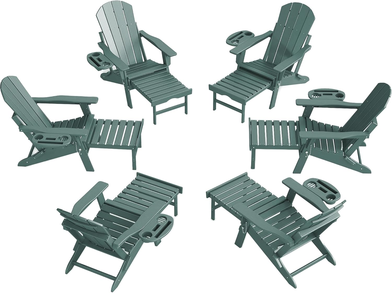 Adjustable Adirondack Chair with Retractable Ottoman Set of 2, HDPE Folding Adirondack Chair with Cup Holder, All Weather Fire Pit Chair for Outdoor.