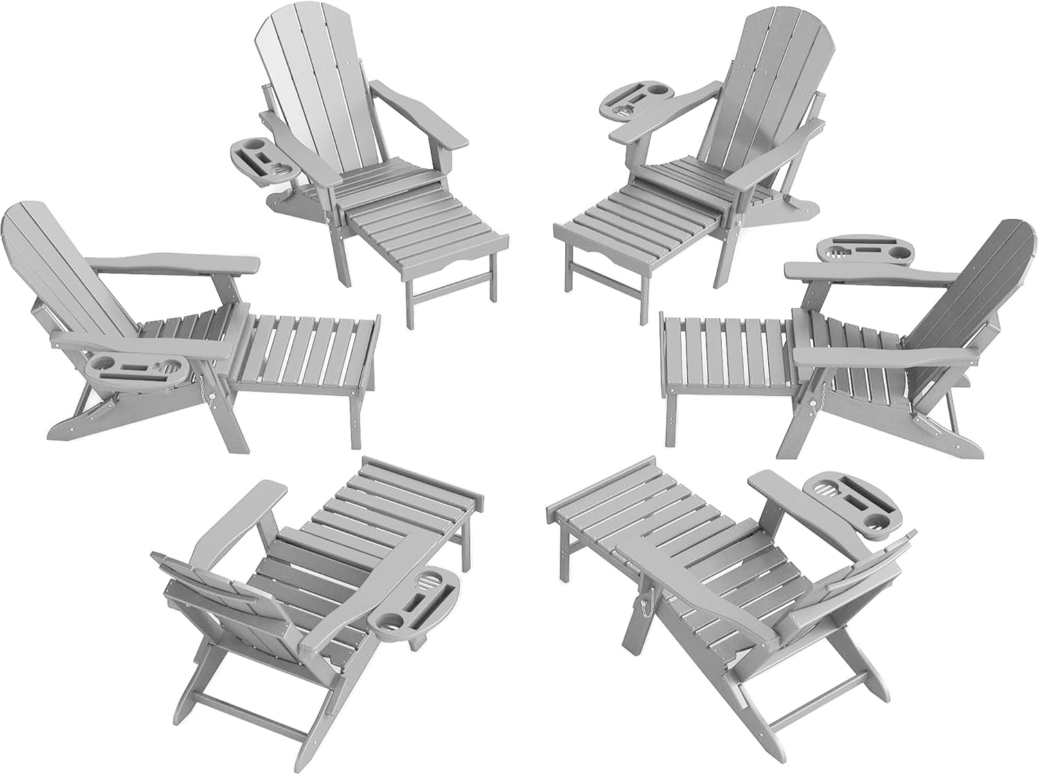 Adjustable Adirondack Chair with Retractable Ottoman Set of 2, HDPE Folding Adirondack Chair with Cup Holder, All Weather Fire Pit Chair for Outdoor.