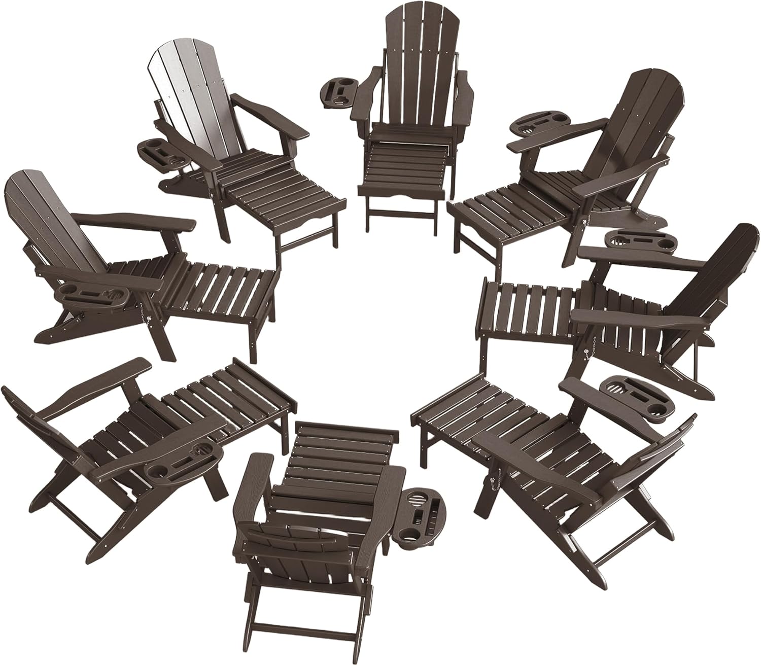 Adjustable Adirondack Chair with Retractable Ottoman Set of 2, HDPE Folding Adirondack Chair with Cup Holder, All Weather Fire Pit Chair for Outdoor.