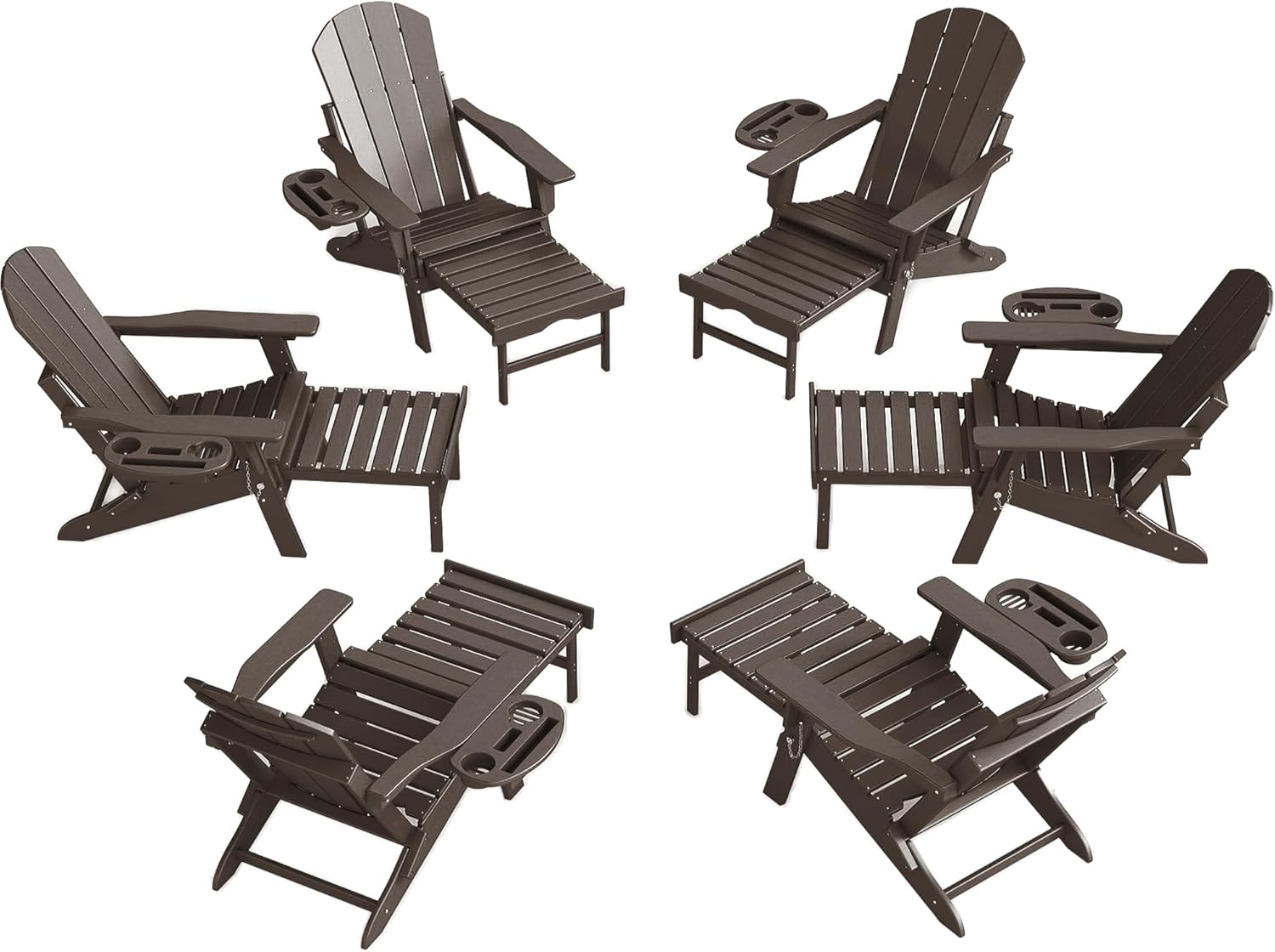 Adjustable Adirondack Chair with Retractable Ottoman Set of 2, HDPE Folding Adirondack Chair with Cup Holder, All Weather Fire Pit Chair for Outdoor.