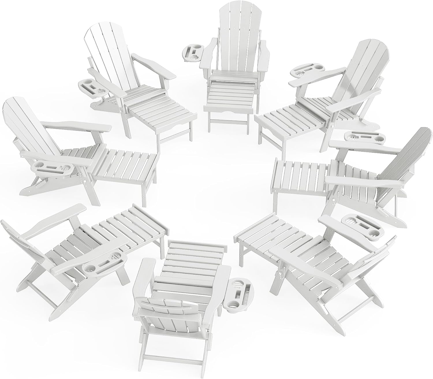 Adjustable Adirondack Chair with Retractable Ottoman Set of 2, HDPE Folding Adirondack Chair with Cup Holder, All Weather Fire Pit Chair for Outdoor.