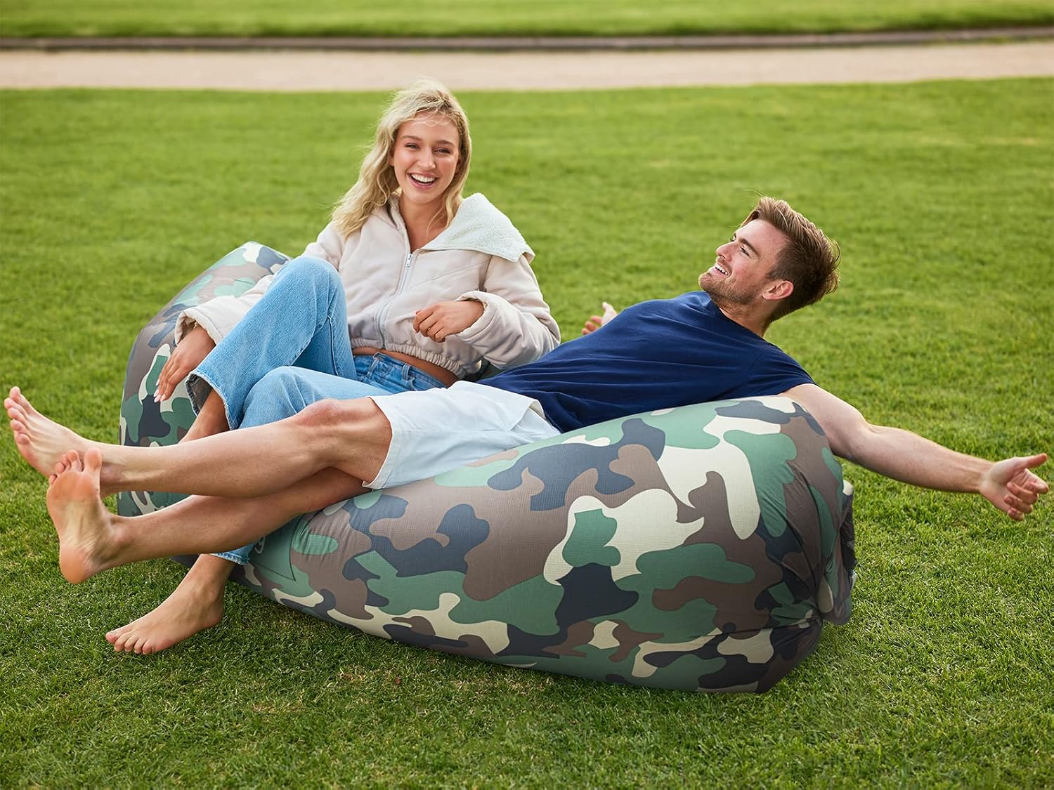 AlphaBeing Inflatable Lounger Air Sofa, Portable Inflatable Couch Mesh Hollow Air Hammock Anti Leakage Air Chair for Outdoor Camping Beach Traveling