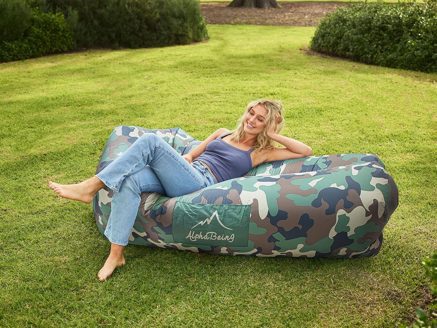 AlphaBeing Inflatable Lounger Air Sofa, Portable Inflatable Couch Mesh Hollow Air Hammock Anti Leakage Air Chair for Outdoor Camping Beach Traveling