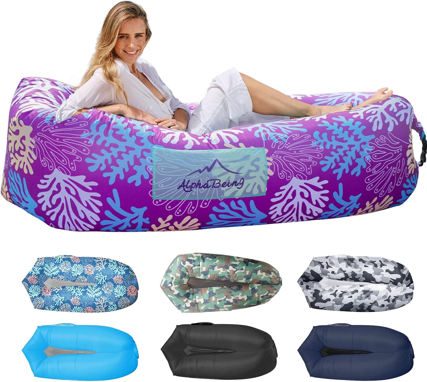 AlphaBeing Inflatable Lounger Air Sofa, Portable Inflatable Couch Mesh Hollow Air Hammock Anti Leakage Air Chair for Outdoor Camping Beach Traveling